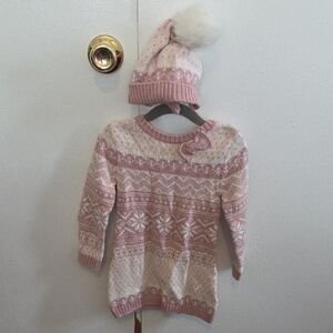 Adrienne Vittadini Pink and Cream Kids Dress with Hat